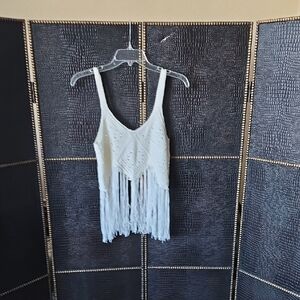 Fringed Crochet V-Neck Camisole Tank - Sage Green